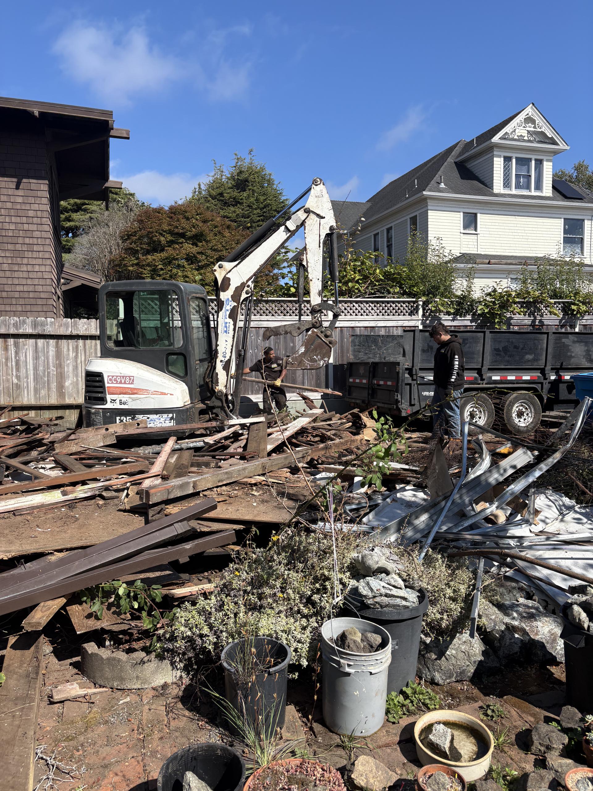 Backyard area cleared after deck removal